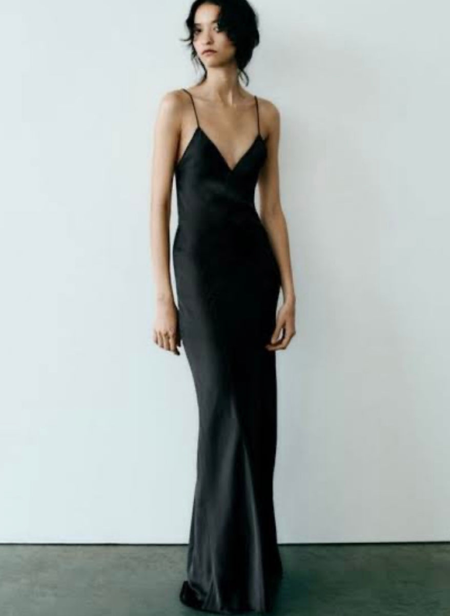 black silk dress zara The Deia | Swap your secondhand designer items today at Changing Hands SATIN EFFECT SCARF DRESS -