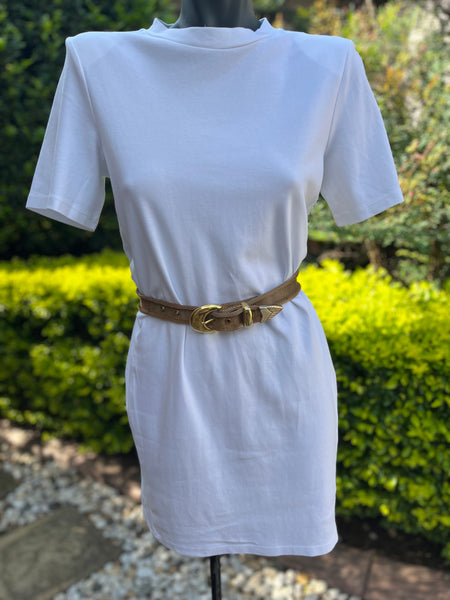 Country Road White T-Shirt Dress with Shoulder Pad Detail - Size XXS (Will fit S/M)