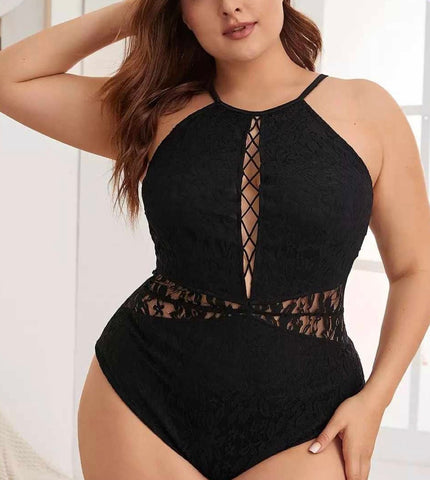 Floral Lace Criss Cross Teddy Bodysuit - 4XL available - All Brand New