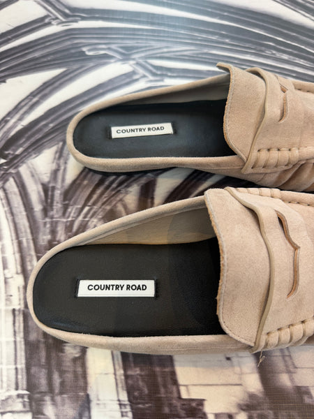 Country Road Brand New Suede Beige Mules - Size 4