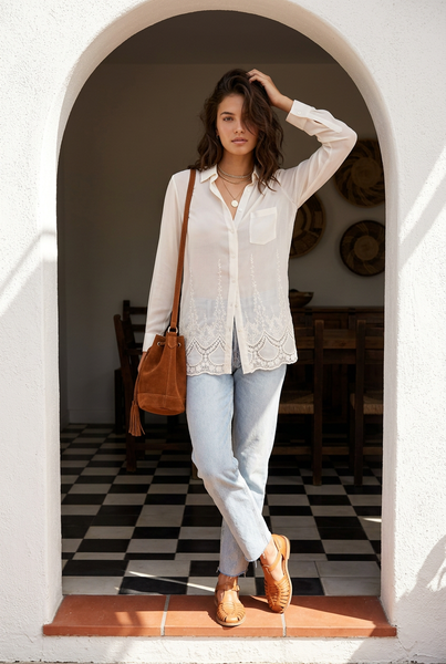 Ladies Chiffon Shirt with bottom Lace detail - Size XS