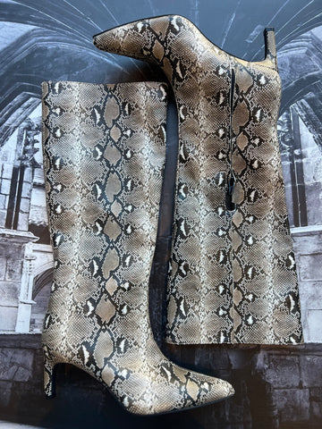Brand New Snakeskin Kitten Heel Boots -  Size 4