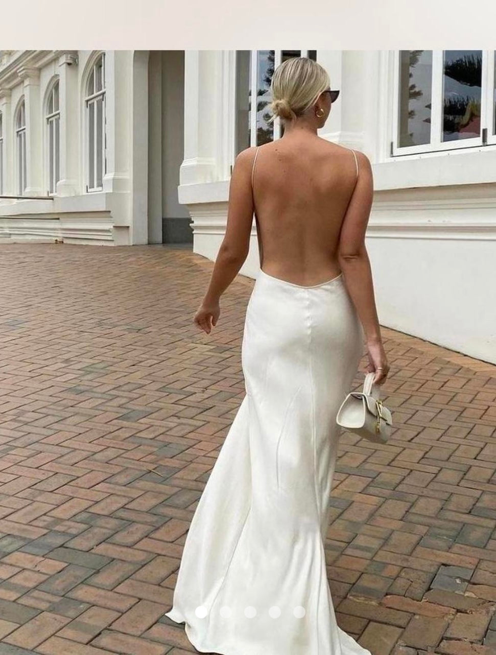 Zara/Kaia Gerber Collection Brand New Cream Evening dress - Open low back, Front high slit - Size Large