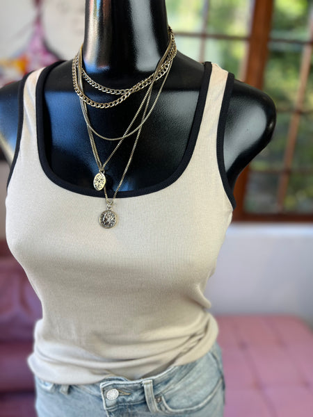Cotton On Brand New Beige top with black edging detail - Size Large