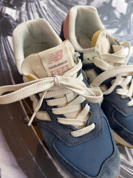 New Balance 574 Navy Suede Sneakers - Size 8