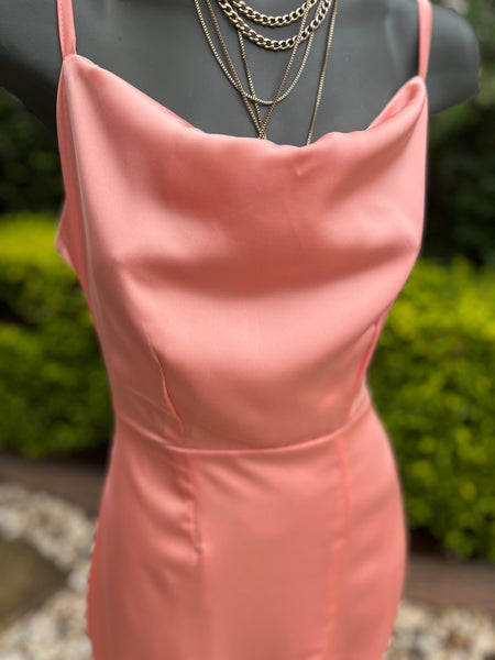 VADA Brand New Peach Satin Dress with Side Slit detail - Size Large
