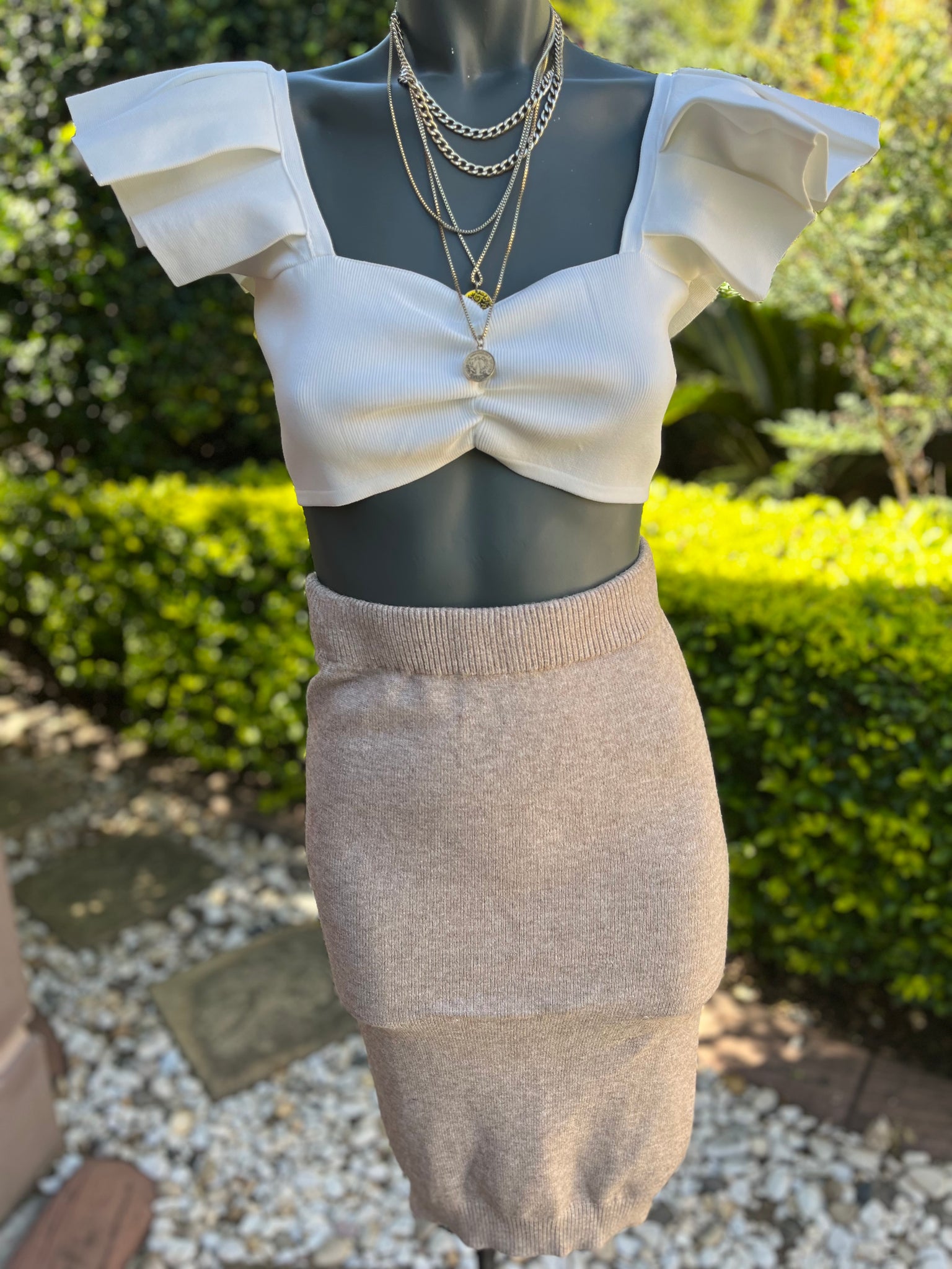 Brand New Beige Knitted High Waist Skirt - Size S/M