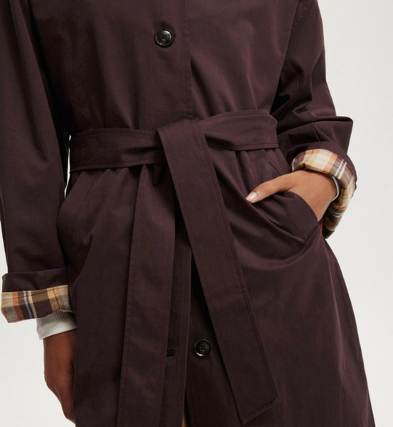 Cotton On Brand New Burgundy Trench Jacket with Inside Check Lining detail - Size Small/Medium (oversized) Retail is R2200