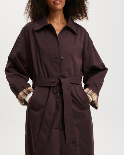 Cotton On Brand New Burgundy Trench Jacket with Inside Check Lining detail - Size Small/Medium (oversized) Retail is R2200