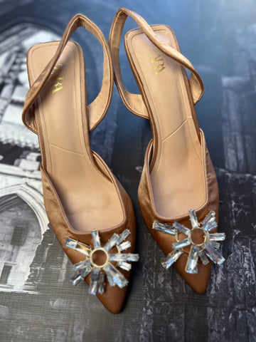 Zara Ladies Sling Back Heels with front diamanté detail - Size 5