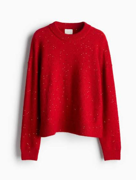 H&M RED Jersey with embellishment detail - Size Large
