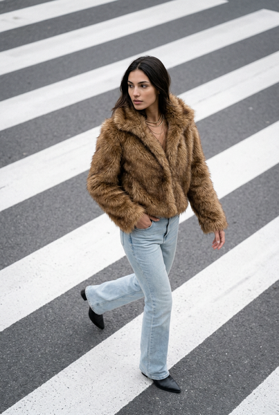 H&M Brand New Faux Fur Cropped Jacket - Size S (more of Medium)