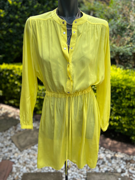 Summer Yellow Buttoned Cocktail Dress with Belt - Size 8
