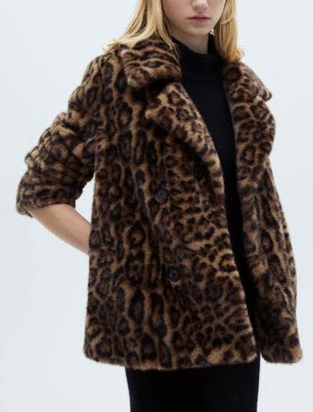 MANGO Brand New Faux Fur Leopard Print Jacket - Size Large (Retail R2600)