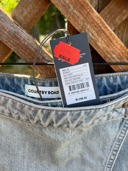 Country Road Brand New Denim Wrap Skirt - Size 12