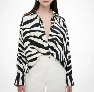 Witchery Brand New Zebra Print Satin Baggy Shirt - Size 10