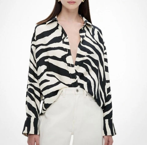 Witchery Brand New Zebra Print Satin Baggy Shirt - Size 10