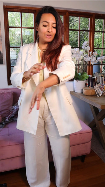 H&M Brand New Cream Linen 2 Piece Suit (Oversized Blazer & High Waist Pants) - Size EUR40