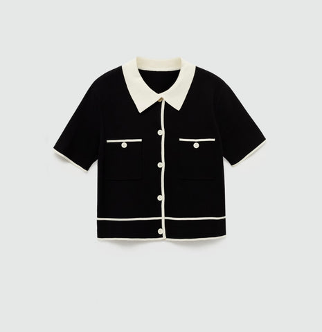 MANGO Brand New Black Short Sleeve Cardigan - Size Large