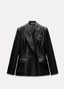 Zara Brand New Tailored Double Breast Faux Leather Blazer - Size Medium
