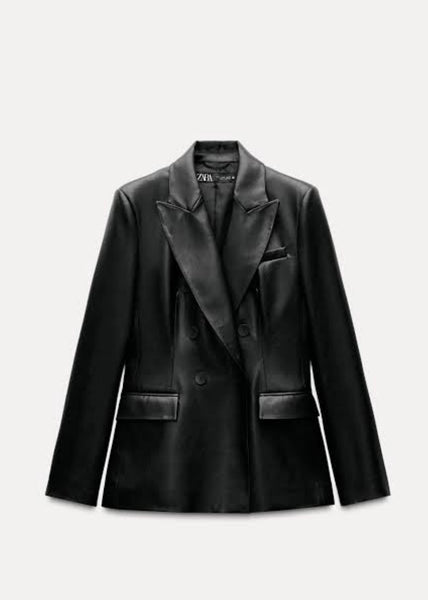 Zara Brand New Tailored Double Breast Faux Leather Blazer - Size Medium