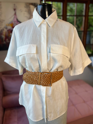 Witchery Brand New Cream Linen/Lyocell Pocket Shirt - Size 10/12