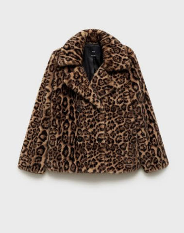 MANGO Brand New Faux Fur Leopard Print Jacket - Size Large (Retail R2600)