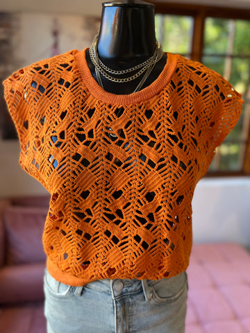 Zara Brand New Orange Crochet Top - Size Large