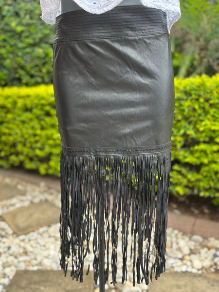 Brand New Faux Leather Skirt with Fringe Detail - Size Small