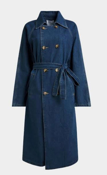 Brand New Denim Trench Double Breast Jacket - Size Medium