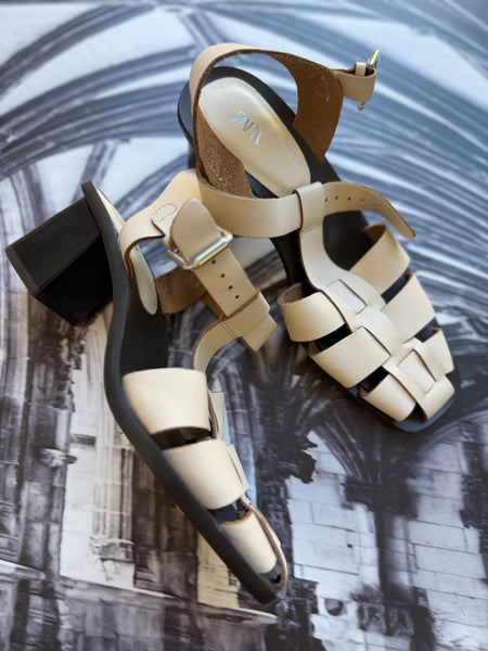 Zara Brand New Cream Fisherman Style Block Heels - Size 4