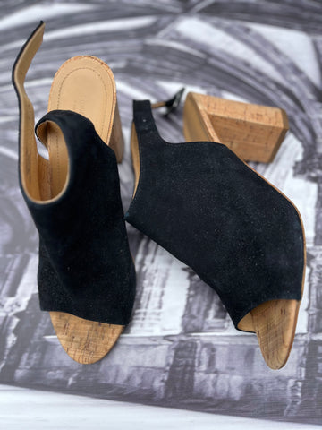 Country Road Genuine Leather Block Cork Peep Toe Heels - Size 8/41