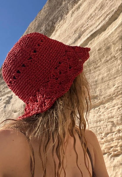 CELINE Triomphe Bucket Hat in Burgundy Raffia (Retail R15000)