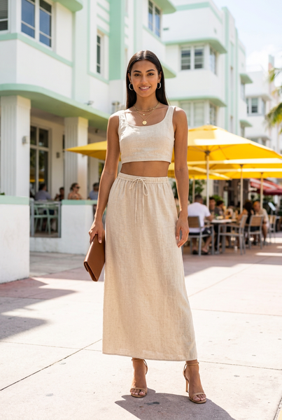 Brand New Beige Linen Skirt - Size Medium