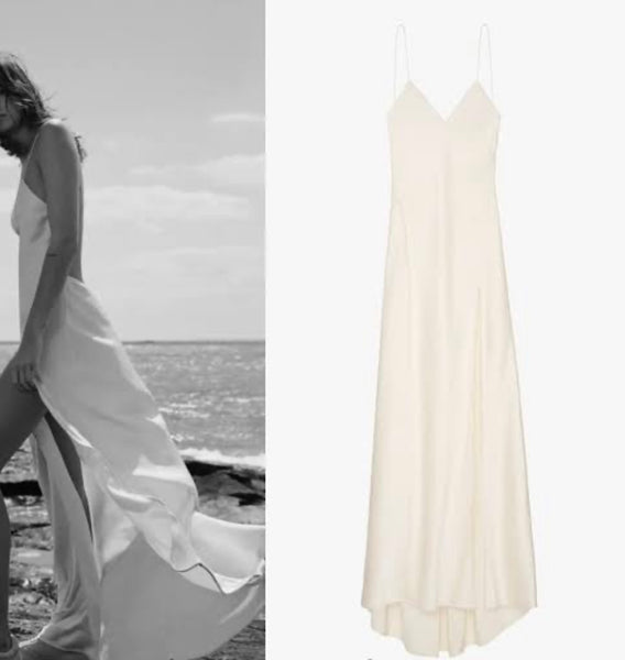 Zara/Kaia Gerber Collection Brand New Cream Evening dress - Open low back, Front high slit - Size Large