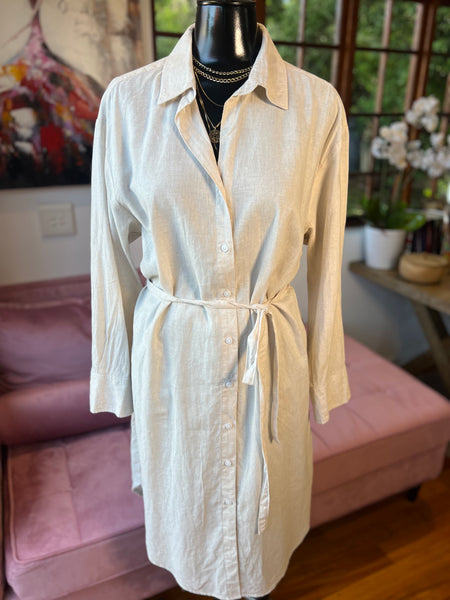 H&M Brand New Beige Linen Dress with belt - Size Medium