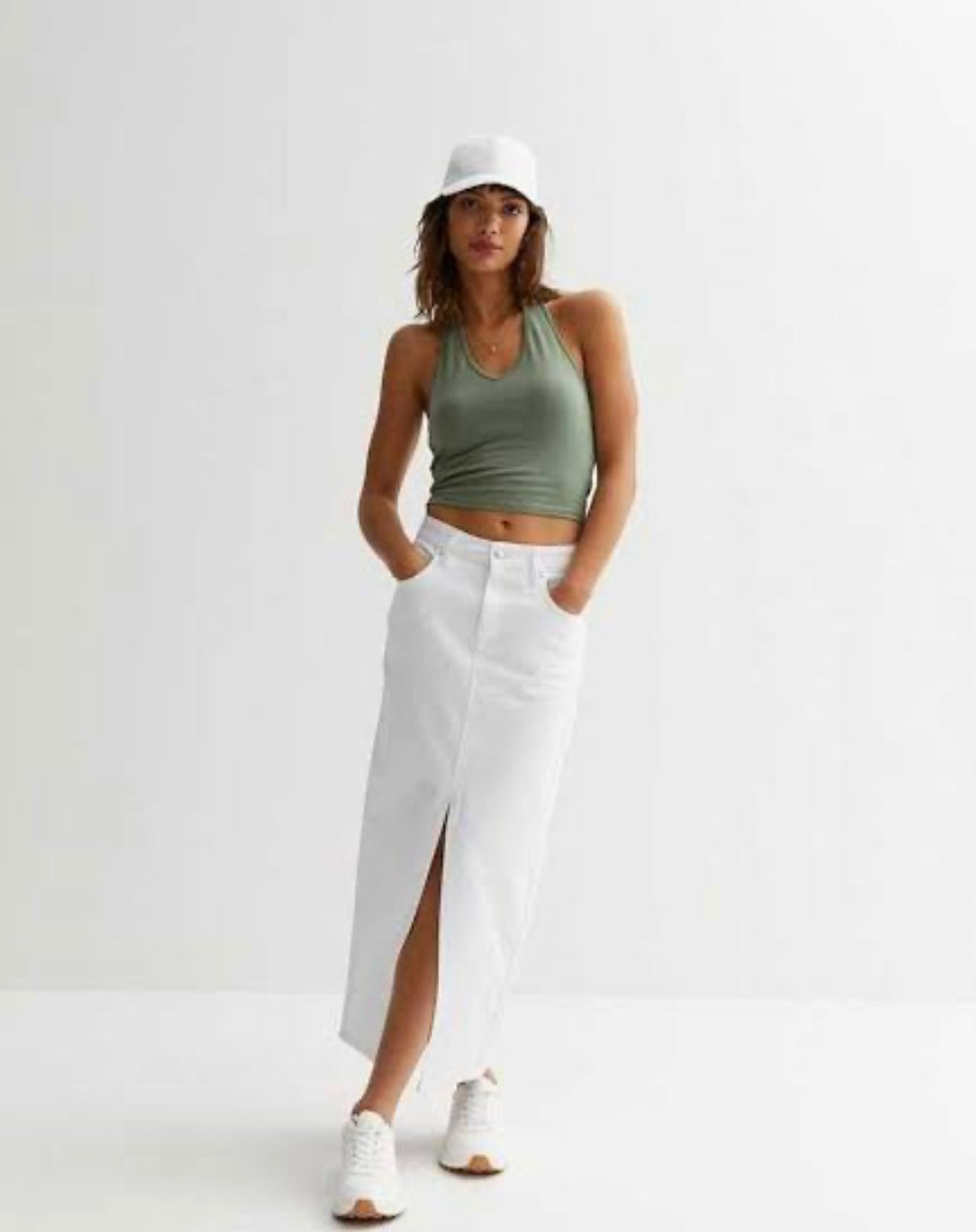 White Denim Skirt Mango White Midi Skirt MNG Mango Anais White