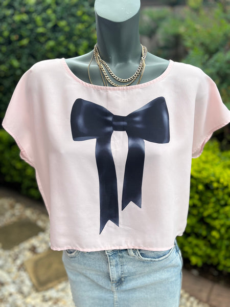 H&M Pink Bow Crop Top - Size EUR40