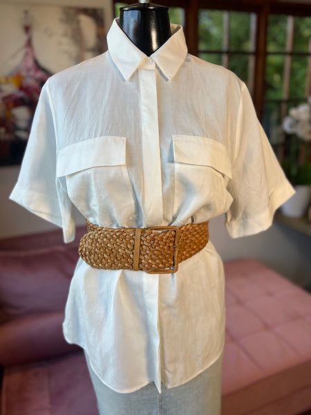 Witchery Brand New Cream Linen/Lyocell Pocket Shirt - Size 10/12