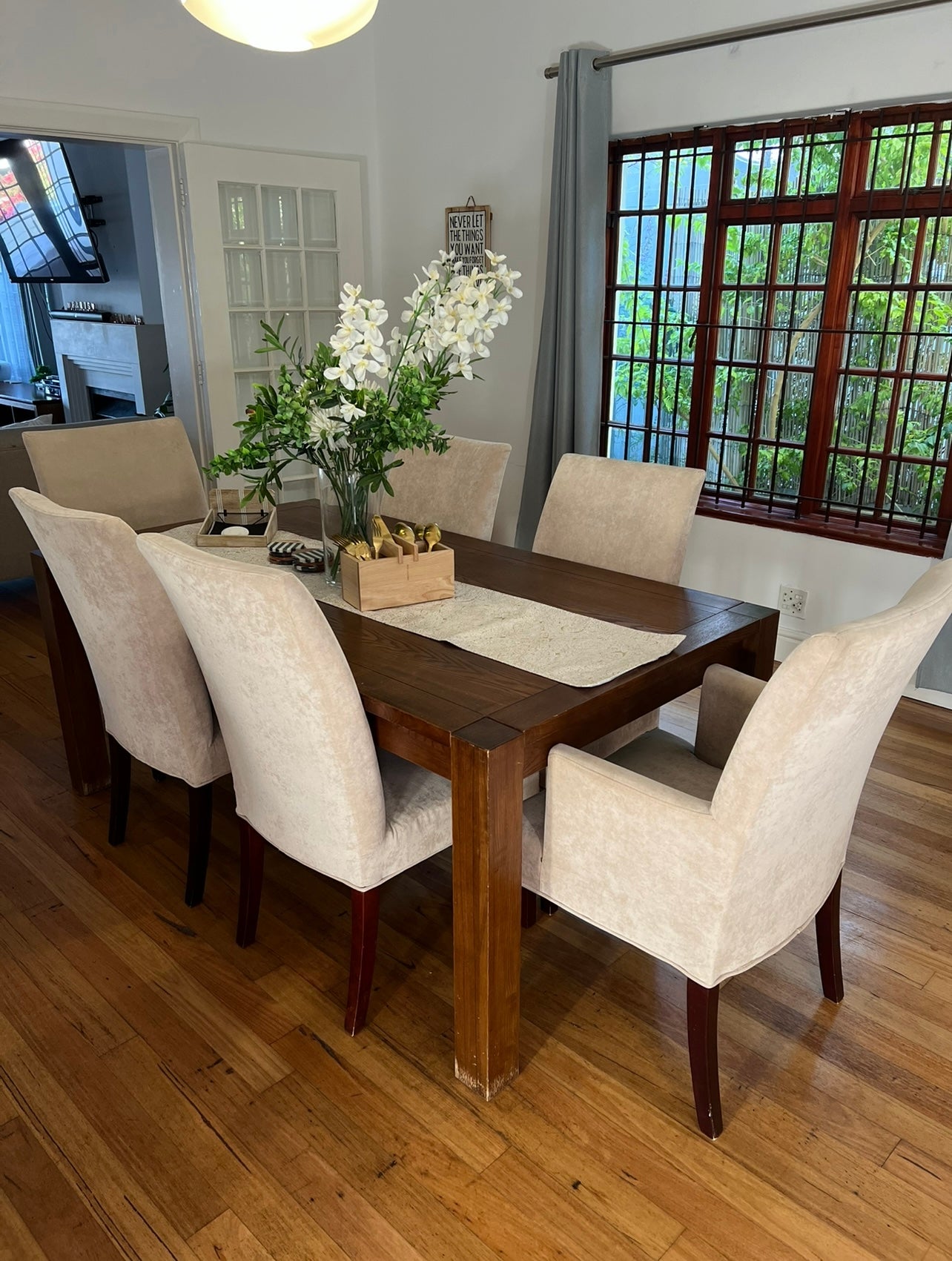 Coricraft Solid Wood Dining Table & 6 Dining Chairs