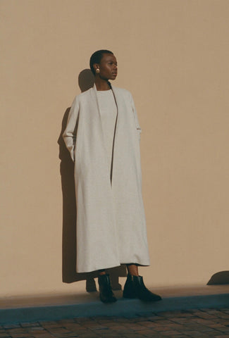 Hannah Lavery Brand New Beige Long Coat with Inside Stripe Lining detail - Size Medium