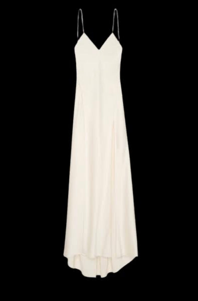 Zara/Kaia Gerber Collection Brand New Cream Evening dress - Open low back, Front high slit - Size Large