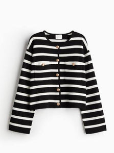 H&M Brand New Black Striped Cardigan with gold buttons - Size Medium