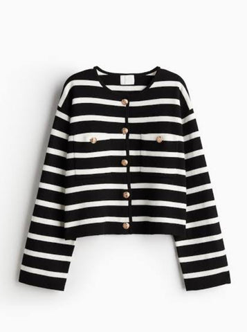 H&M Brand New Black Striped Cardigan with gold buttons - Size Medium