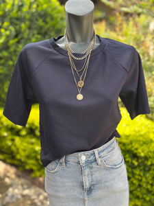 Country Road Navy Textured Short Sleeve Top - Size Small