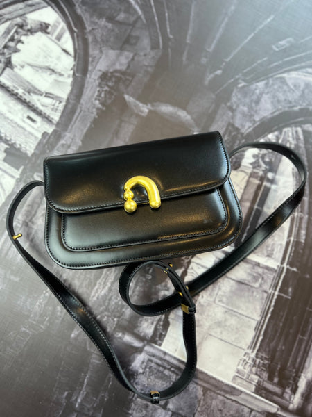 Brand New Black Crossbody Bag with front gold detail