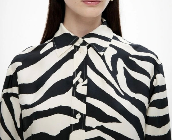 Witchery Brand New Zebra Print Satin Baggy Shirt - Size 10