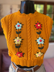 Zara Crocheted Orange Floral Crop Top - Size Small