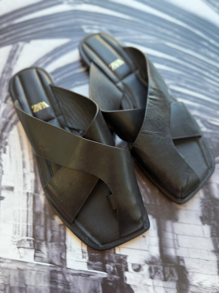 Zara Brand New Genuine Leather Slip Ins - Size 4