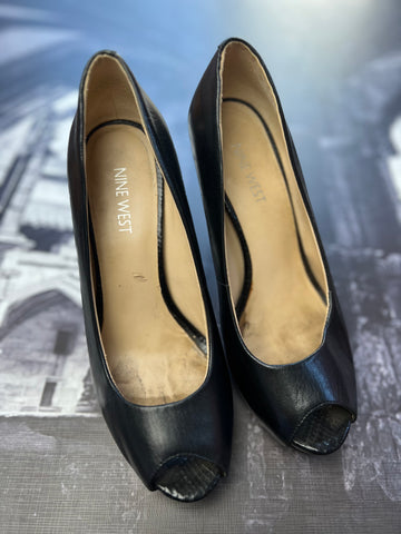 Nine West Genuine Leather Black PeepToe Heels - Size 5